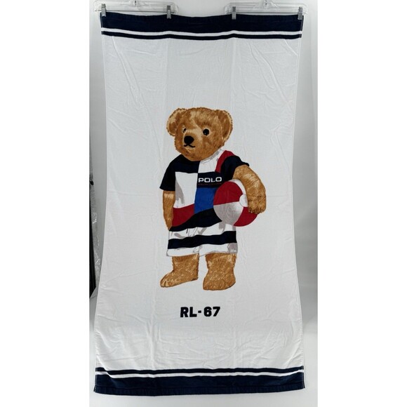 Ralph Lauren Polo Teddy Boy Bear With Beach Ball RL -87 Beach Towel 62" x 35" - Picture 6 of 14
